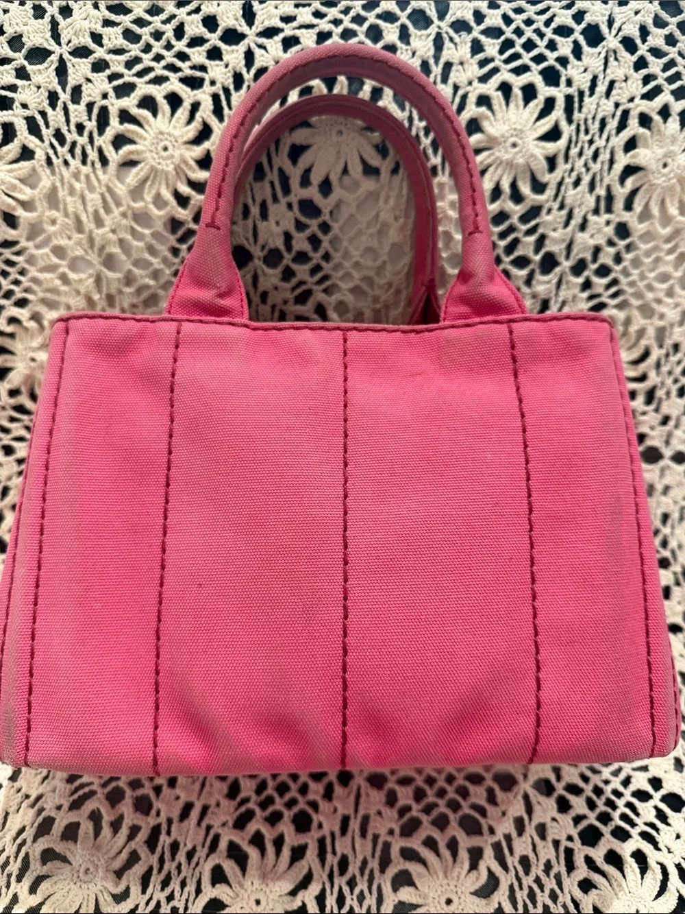 Prada Pink Canapa Canvas Tote with Floral Scarf Accent